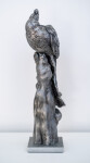 Cast in aluminum, this sculpture of a poised male peacock reflects the artist Nicholas Crombach's primary theme of human and animal interact… Image 3