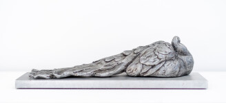 Created in cast aluminum, this sculpture of a male peacock at rest is rooted in the artist's ongoing preoccupation with human and animal int… Image 3