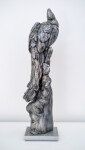 Cast in aluminum, this sculpture of a poised male peacock reflects the artist Nicholas Crombach's primary theme of human and animal interact… Image 2