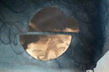 Six divided circles are curated on a ground of blue-black and framed by lighter grey and sky blue in this 25-inch vertical watercolour paper… Image 4