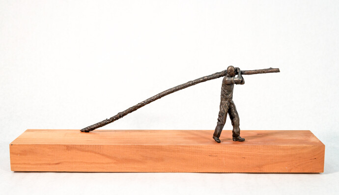Cast in bronze, Roch Smith’s table top sculptures tell a story in visual form about different aspects of everyday life.