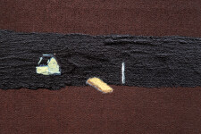This minimalist abstract landscape painting of a lake at night is by Pat Service. Image 6