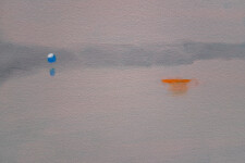 This minimalist oil abstract landscape painting of a lake at dusk is by Pat Service. Image 7