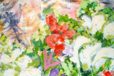 Two bouquets become one to create a lavish brightly coloured arrangement in this floral still life by Pat Service. Image 8