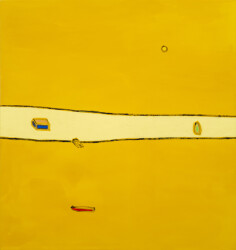 This contemporary abstract landscape of a lake is by Pat Service.