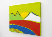 Bold, bright colours and clean lines capture the essence of a setting sun as it slips behind a mountain range. Image 2