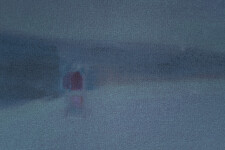 This minimalist abstract landscape painting of a lake at night is by Pat Service. Image 7