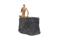 This contemporary figurative table top sculpture is made from papier mâché. Image 6