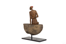 This contemporary figurative female table top sculpture is made from papier mâché. Image 7