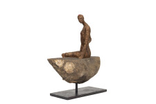 This contemporary figurative female table top sculpture is made from papier mâché. Image 4