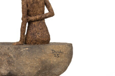 This contemporary figurative female table top sculpture is made from papier mâché. Image 6