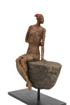 This contemporary figurative female table top sculpture is made from papier mâché. Image 8