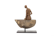 This contemporary figurative female table top sculpture is made from papier mâché. Image 5
