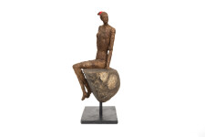 This contemporary figurative female table top sculpture is made from papier mâché. Image 3