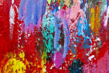 This contemporary abstract colourful painting by Paul Fournier has a red background. Image 5