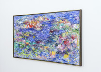 This colourful abstract acrylic painting by Paul Fournier Is reminiscent of tropical seas. Image 4