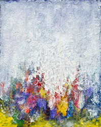 This contemporary abstract painting by Paul Fournier captures the tropical blue waters of the Caribbean.