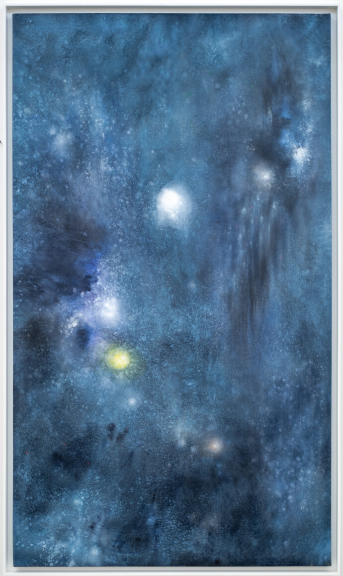 This contemporary abstract painting by Paul Fournier captures the night sky.