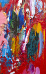 This contemporary abstract colourful painting by Paul Fournier has a red background. Image 6