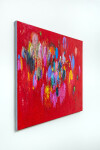 This contemporary abstract colourful painting by Paul Fournier has a red background. Image 7