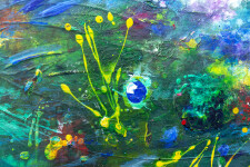 This colourful expressionist acrylic painting by Paul Fournier has a bird theme. Image 4