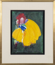 This contemporary abstract acrylic painting by Paul Fournier has a tropical theme.