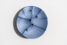 This contemporary horizontal wall composition by Paula Murray is composed of blue porcelain discs. Image 8