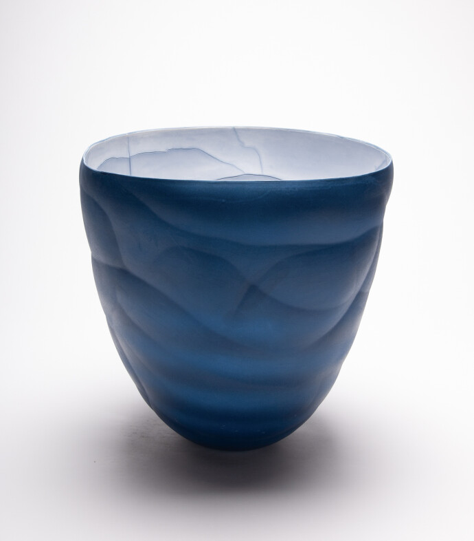 This contemporary porcelain blue vessel is by Paula Murray.