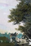 A leafy summer tree framed by a sky of mauve, amber and cerulean dominates the picture plane of this acrylic on board by Peter Hoffer. Image 3