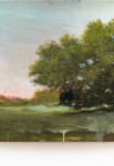 A stand of trees is framed by scumbled washes of blue, white and light pink in this atmospheric landscape by Peter Hoffer. Image 6