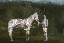The ghostly figures of a man and horse are set against the epic backdrop of a forested landscape and atmospheric blue sky. Image 5