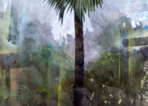 A majestic palm stands tall amidst a tangle of tropical plants in this ethereal landscape painting by Peter Hoffer. Image 3