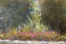 A bright, pretty flower garden draws the viewer’s eye to the center of this romantic landscape by Peter Hoffer. Image 4