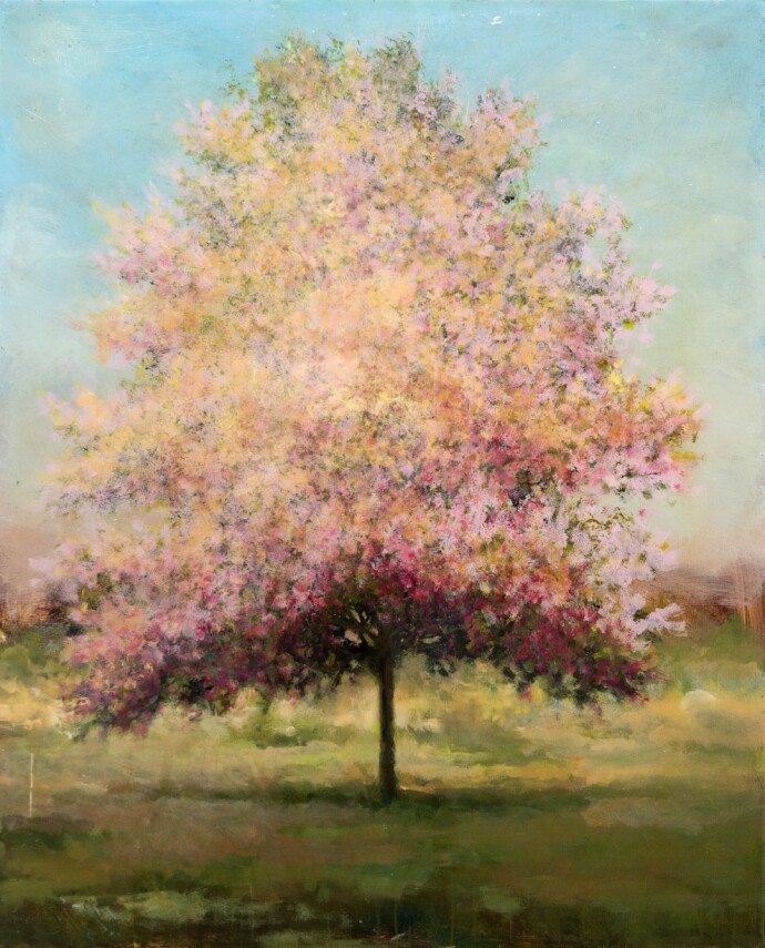 This contemporary landscape painting of a tree was created by Peter Hoffer.