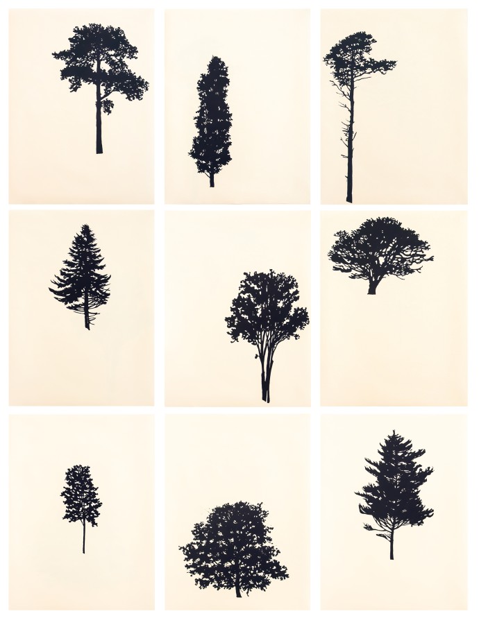 An elegant portfolio of nine woodblock prints creates ‘The Forest’ (Der Wald in German) in this fine series by Peter Hoffer.