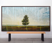 A lone, iconic tree stands against a vast, glowing sky in this large scale landscape painting by Peter Hoffer. Image 7