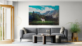 The iconic presence of a Mountie in red serge on a ghostly white horse is set against the epic backdrop of a mountain landscape. Image 8