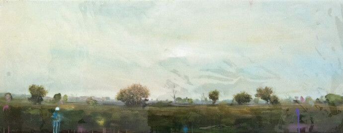 This contemplative pastoral landscape—a view to the east (est) by Peter Hoffer evokes both a romantic and nostalgic sensibility.
