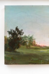 A stand of trees is framed by scumbled washes of blue, white and light pink in this atmospheric landscape by Peter Hoffer. Image 5