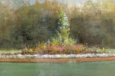 A bright, pretty flower garden draws the viewer’s eye to the center of this romantic landscape by Peter Hoffer. Image 3