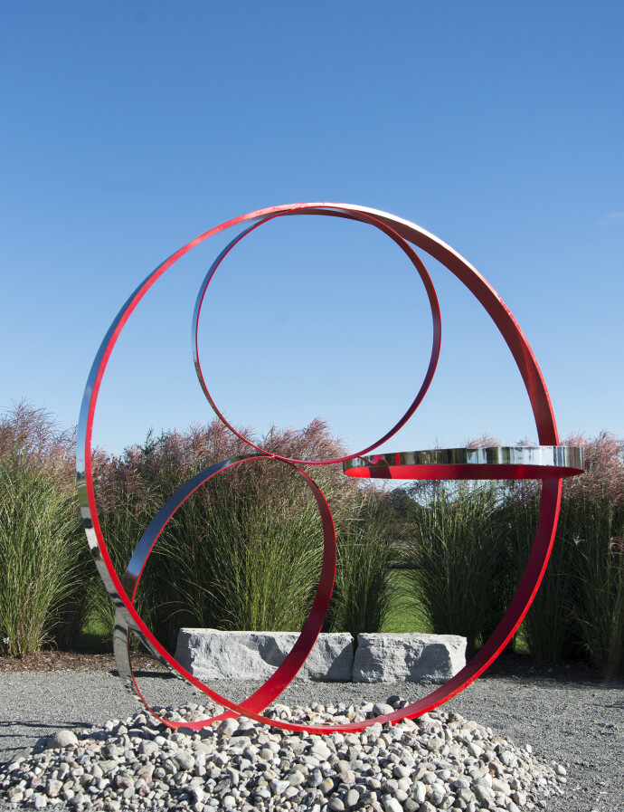 This minimalist steel outdoor sculpture is by a Quebec artist.