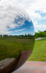 This contemporary outdoor metal sculpture is geometric in shape. Image 6