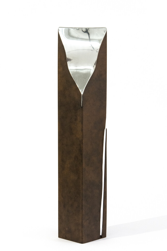 This compelling minimalist sculpture by Quebec’s Philippe Pallafray is hand forged in stainless steel.