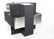 This contemporary table top metal sculpture of a black cube is by Philippe Pallafray. Image 8