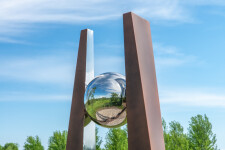 This contemporary outdoor architectural sculpture is forged from steel. Image 4