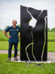 This modern black-painted steel outdoor sculpture is by Philippe Pallafray. Image 5