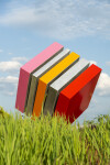 Philippe Pallafray’s latest sculpture—an eye-popping candy-coloured large steel cube—each stripe painted in bright red, orange and pink bala… Image 4