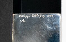 This contemporary table top metal sculpture of a black cube is by Philippe Pallafray. Image 6