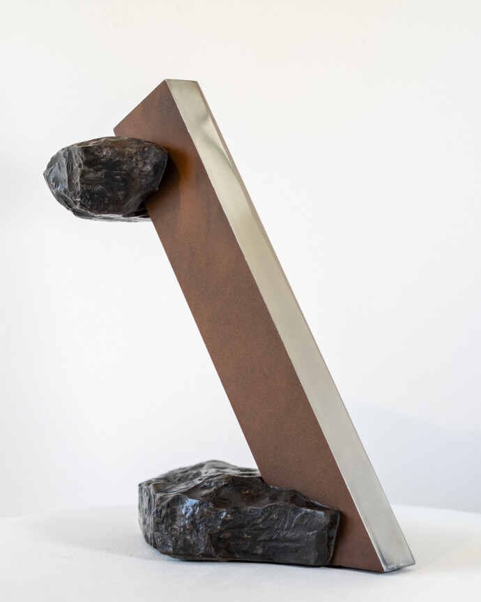 This contemporary indoor metal sculpture was hand forged by Philippe Pallafray.