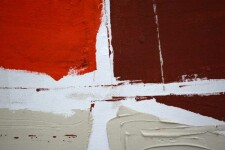 This contemporary abstract mixed media composition features geometric shapes in orange and sienna. Image 4